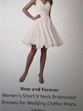 White V-Neck Chiffon Bridesmaid/Wedding Dress